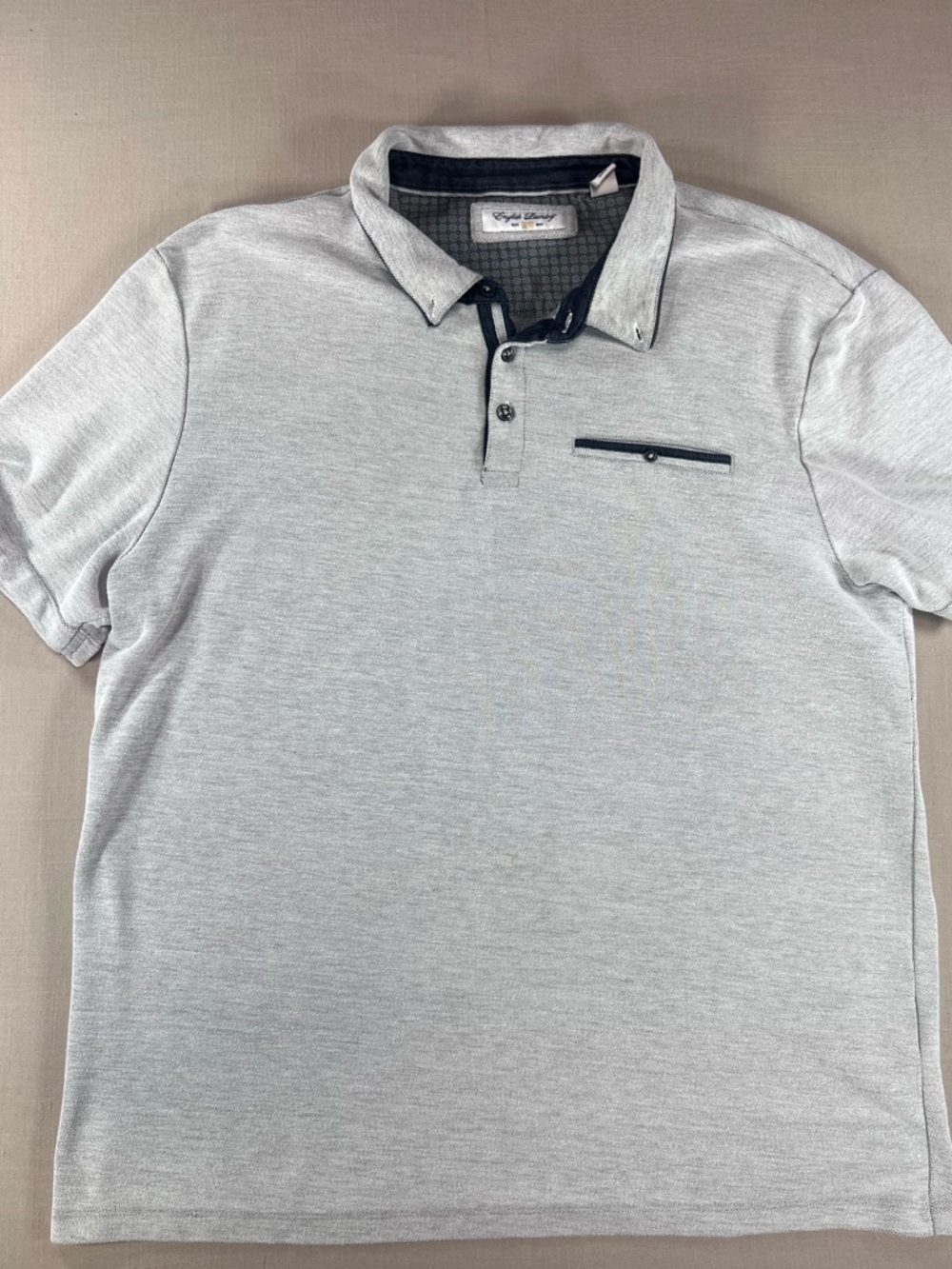 English Laundry Short Sleeve Polo Shirt Men’s XL Heather Gray Black Trim Details